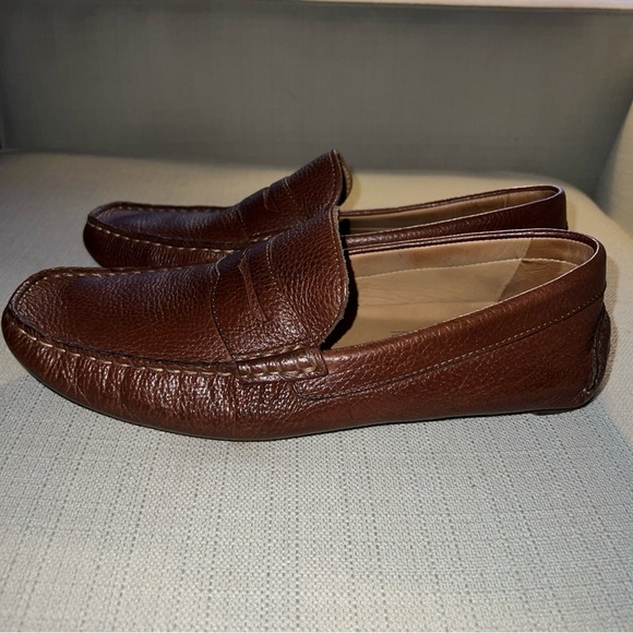 1901 Brown Pebble Grain Leather Driving Moccasins Size 8.5M - Picture 5 of 11